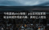 今晚震撼pixiv镜像！p站官网独家揭秘全网疯传明星内幕，真相让人瞠目
